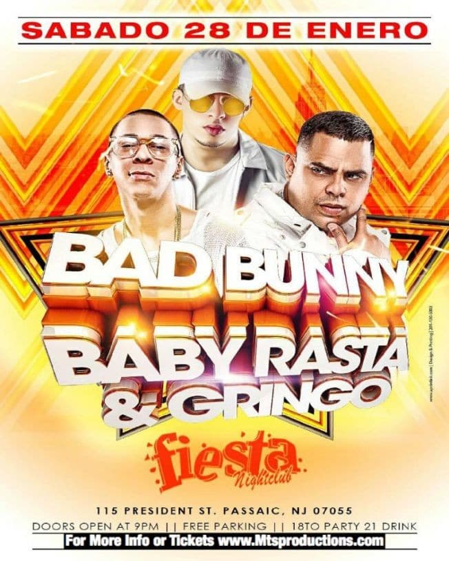 Event - Bad Bunny & Baby Rasta Y Gringo Performing at Fiesta Night Club. - Passaic, New Jersey - January 28, 2017 | concert tickets