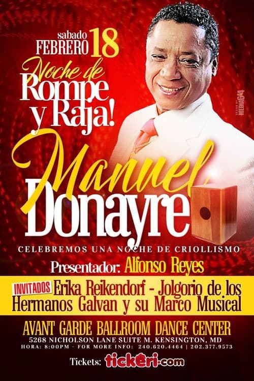 Event - NOCHE DE ROMPE Y RAJA con Manuel Donayre - Kensington, Maryland - February 18, 2017 | concert tickets