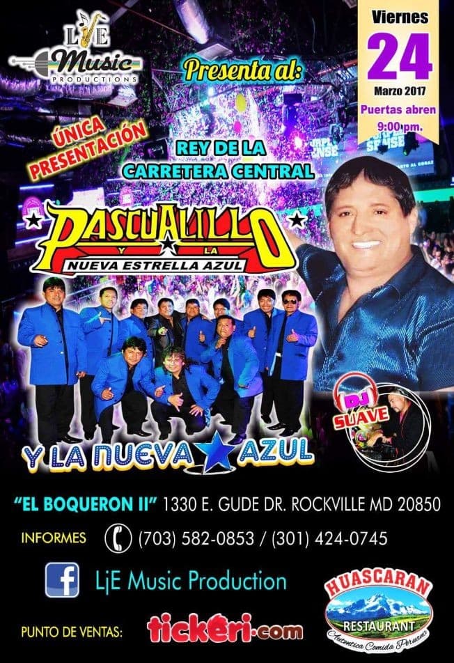 Event - Pascualillo y La Nueva Estrella Azul en Maryland - Rockville, Maryland - March 24, 2017 | concert tickets
