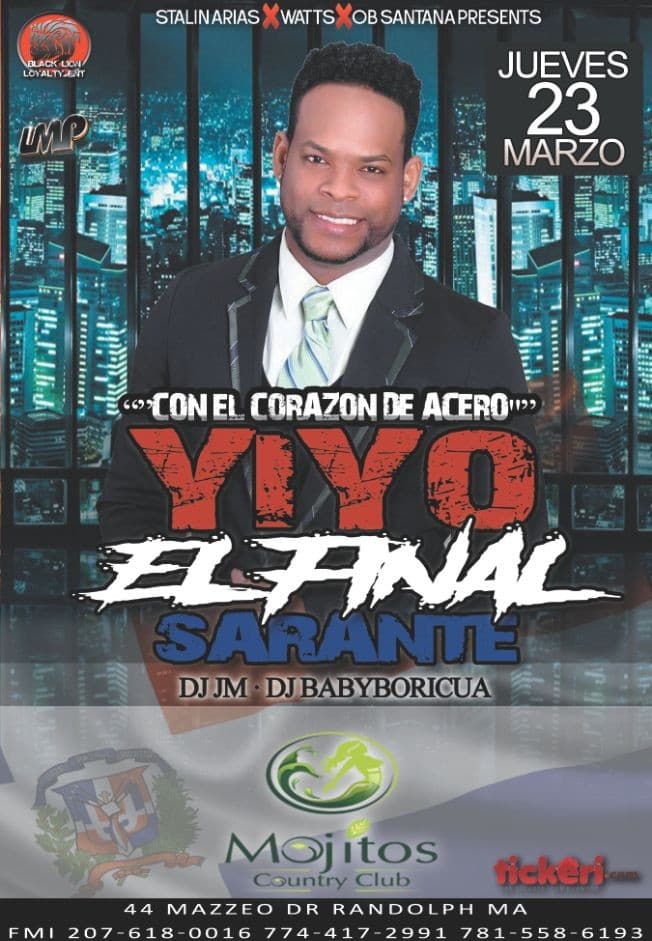 Event - YIYO SARANTE LIVE - Randolph, Massachusetts - 23 de marzo de 2017 | concert tickets