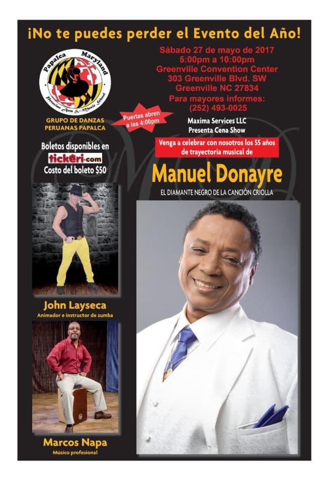 Event - Manuel Donayre en concierto - Greenville, North Carolina - May 27, 2017 | concert tickets