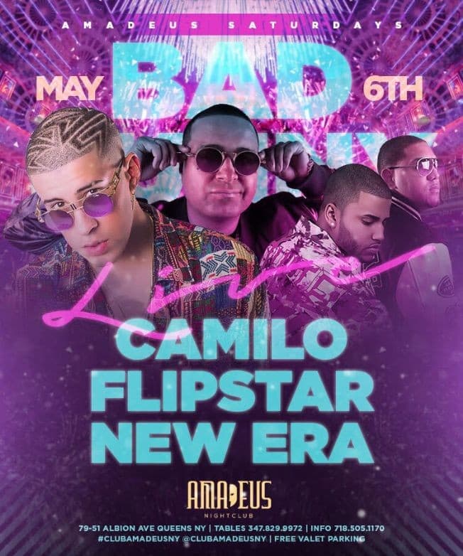 Event - Bad Bunny Live With DJ Camilo At Amadeus Nightclub - Queens, New York - May 6, 2017 | concert tickets