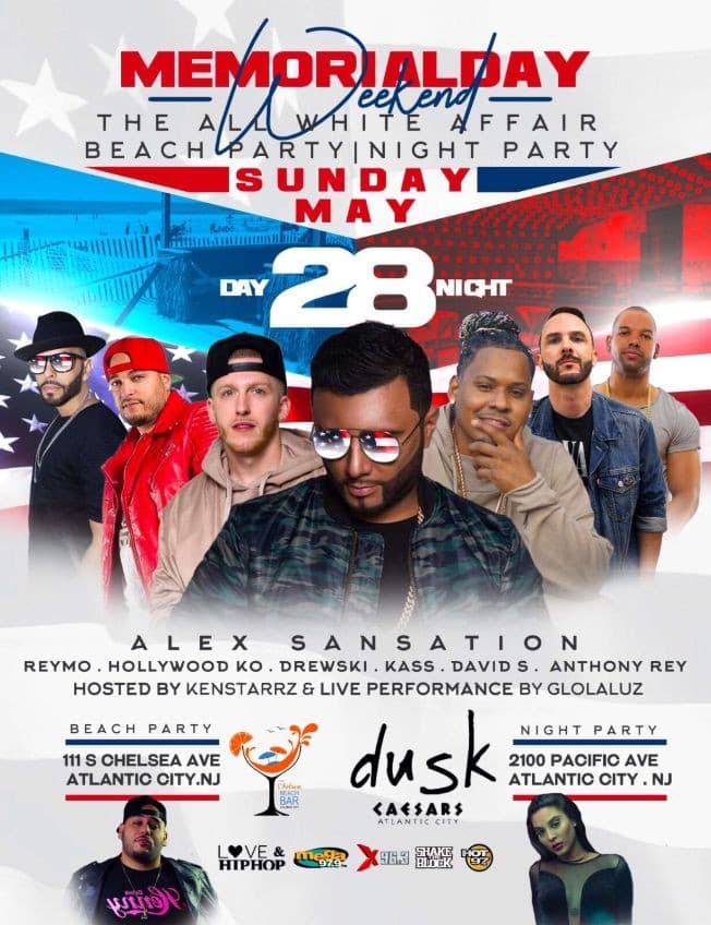 Event - Memorial Day Weekend All White Affair Beach Party & Night Party Alex Sensation Live At Dusk - Atlantic City, New Jersey - May 28, 2017 | concert tickets