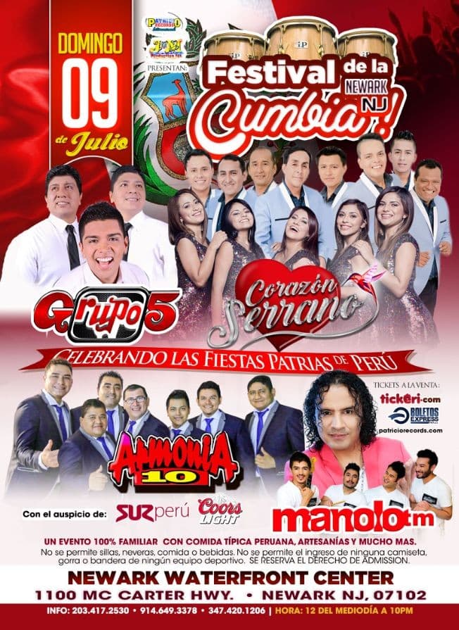 Event - CORAZON SERRANO, GRUPO 5, ARMONIA 10, MANOLO  EN NEWARK NJ - Newark, New Jersey - 9 de julio de 2017 | concert tickets