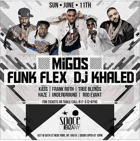 Event - Official Summer Jam After Party Migos & DJ Khaled Live At Space Ibiza - New York, New York - 11 de junio de 2017 | concert tickets