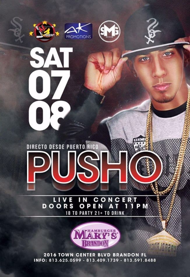 Event - Pusho Live In Concert At Hamburger Mary's - Brandon, Florida - 8 de julio de 2017 | concert tickets
