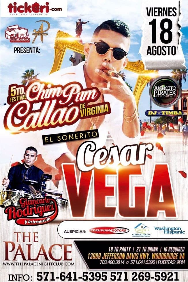 Event - 5to Festival Chimpum Callao de Virginia con Cesar Vega CANCELADO - Woodbridge, Virginia - August 18, 2017 | concert tickets
