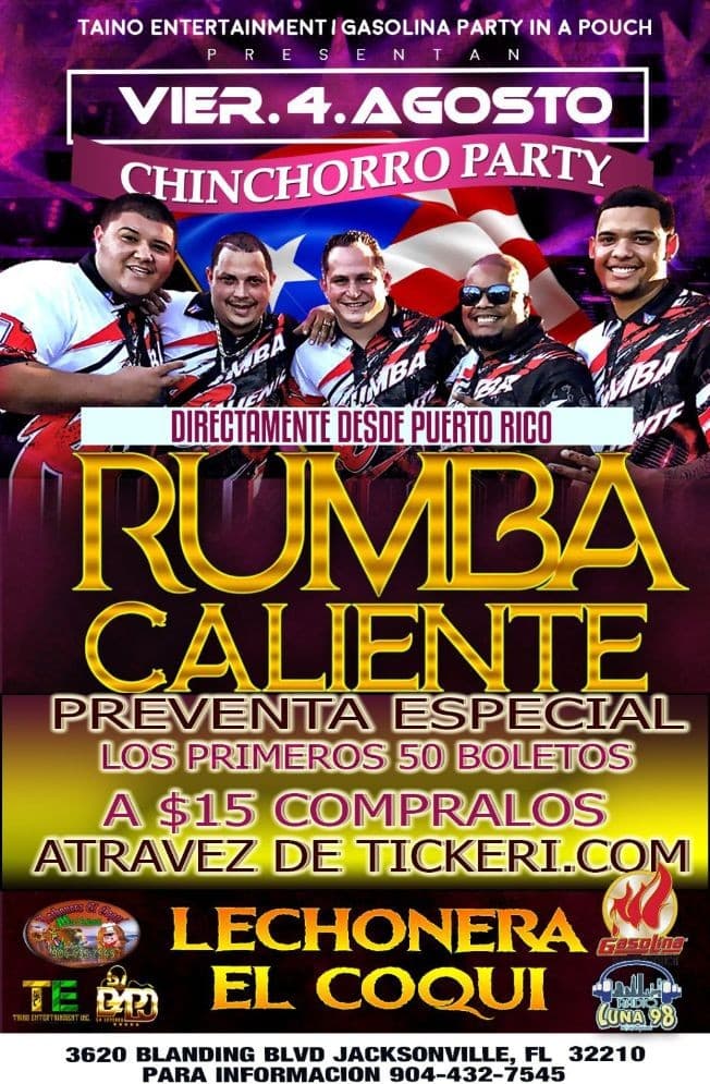 Event - Chinchorro Party con Rumba Caliente - Jacksonville, Florida - 4 de agosto de 2017 | concert tickets