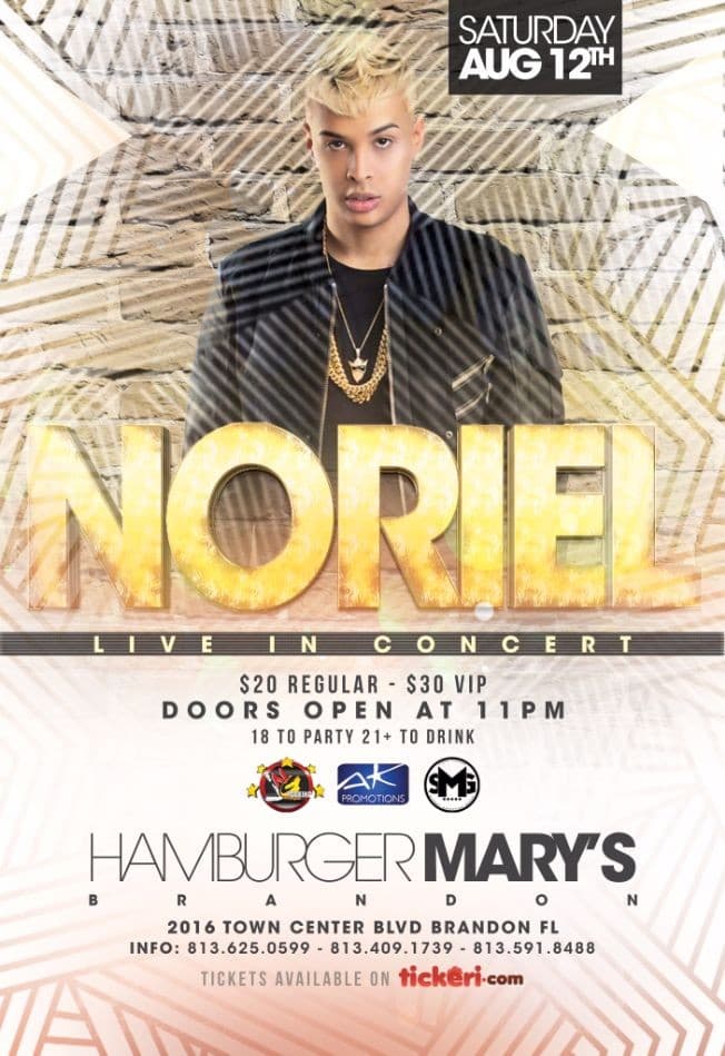 Event - Noriel LIVE directo desde Puerto Rico at Hamburger Marys Brandon - Brandon, Florida - August 12, 2017 | concert tickets