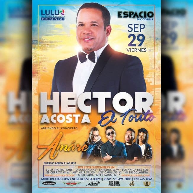 Event - Hector Acosta, El Torito en Norcross,GA - Norcross, Georgia - September 29, 2017 | concert tickets