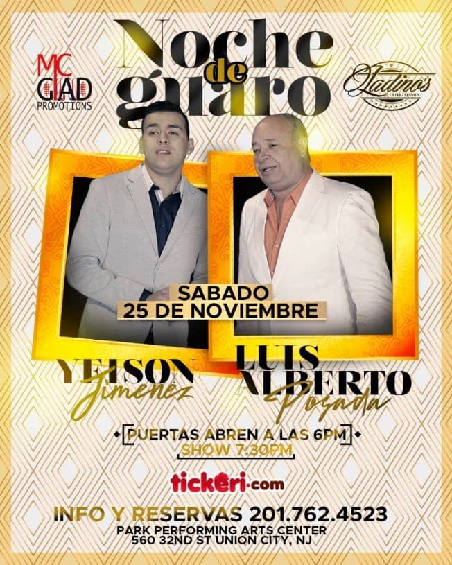 Event - Yeison Jimenez & Luis Alberto Posada - Union City, New Jersey - November 25, 2017 | concert tickets