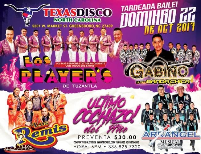 Event - Los Players de Tuzantla,El Cejas y su Banda Fuego & Arkangel Musical en Greensboro,NC - Greensboro, North Carolina - October 22, 2017 | concert tickets