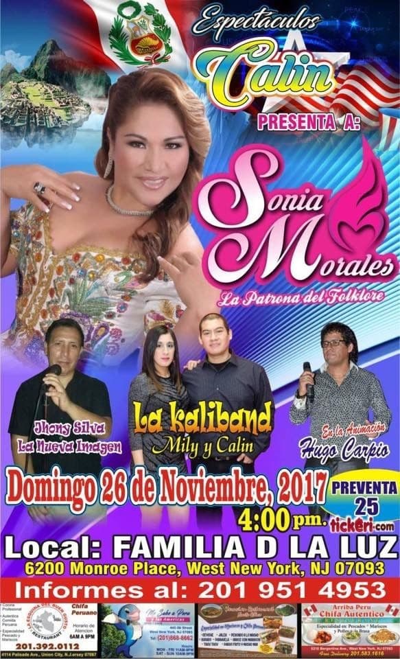 Event - Sonia Morales  en New Jersey - West New York, New Jersey - November 26, 2017 | concert tickets