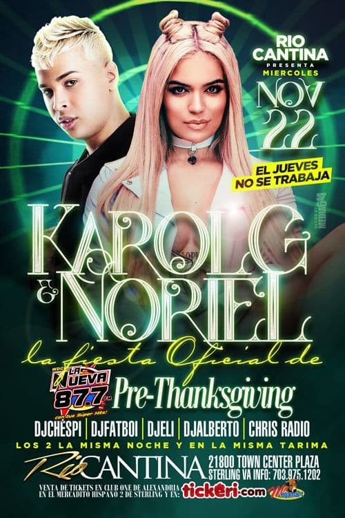 Event - Noriel y Karol G en Sterling,VA - Sterling, Virginia - November 22, 2017 | concert tickets