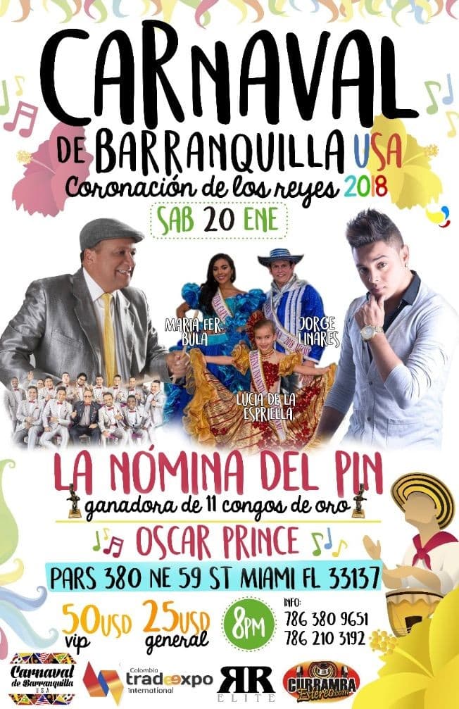 Event - CARNAVAL DE BARRANQUILLA USA . CORONACION REYES 2018 - Miami, Florida - 20 de enero de 2018 | concert tickets