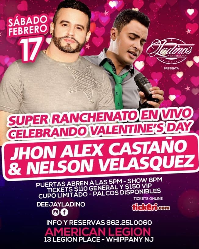 Event - JHON ALEX CASTANO & NELSON VELASQUEZ - Whippany, New Jersey - February 17, 2018 | concert tickets