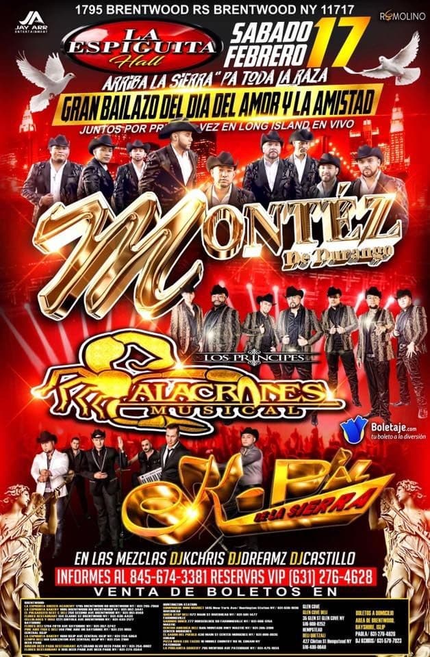 Event - Montez de Durango, Alacranes Musical & K-Paz de La Sierra en Brentwood,NY - Brentwood, New York - February 17, 2018 | concert tickets