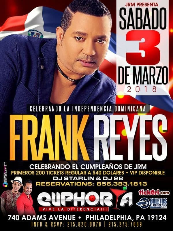 Event - Frank Reyes en Philadelphia,PA - Philadelphia, Pennsylvania - March 3, 2018 | concert tickets