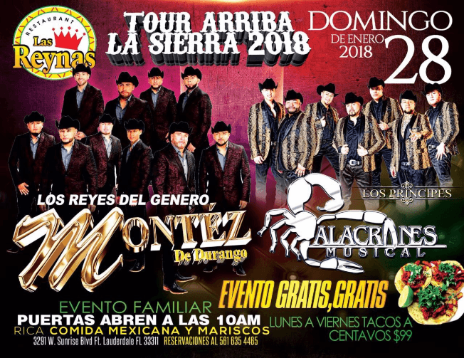 Event - Montez de Durango y Alacranes Musical en Ft Lauderdale FL - Fort Lauderdale, Florida - 28 de enero de 2018 | concert tickets