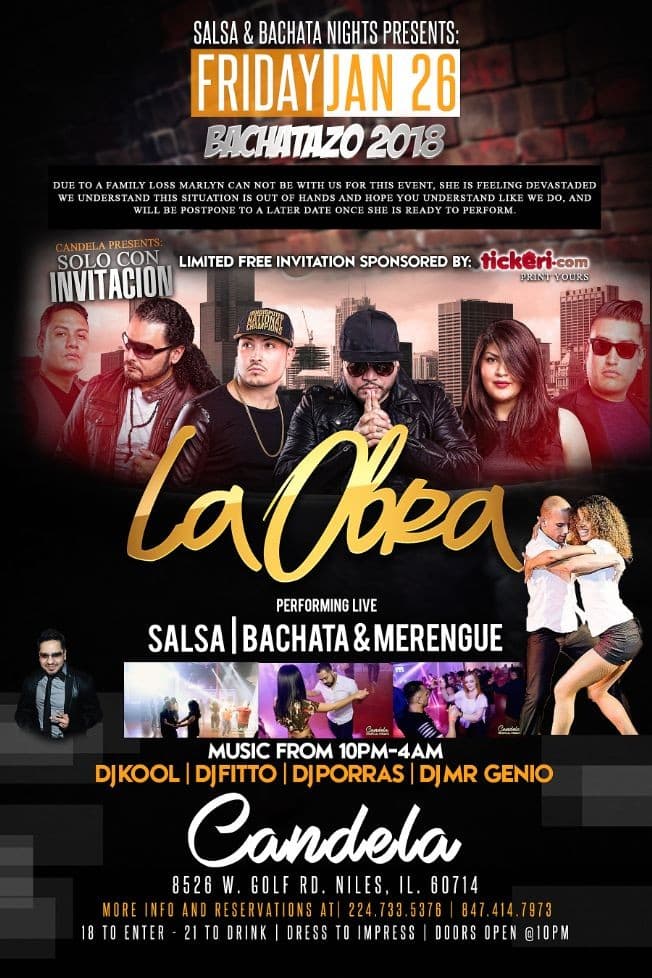 Event - Bachatazo 2018 The All New Candela Fridays - Niles, Illinois - January 26, 2018 | concert tickets