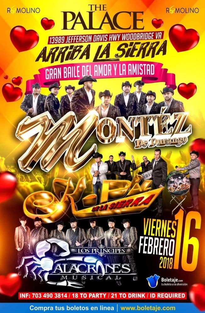 Event - Montez de Durango, Alacranes Musical & K-Paz de La Sierra en Woodbridge,VA - Woodbridge, Virginia - February 16, 2018 | concert tickets