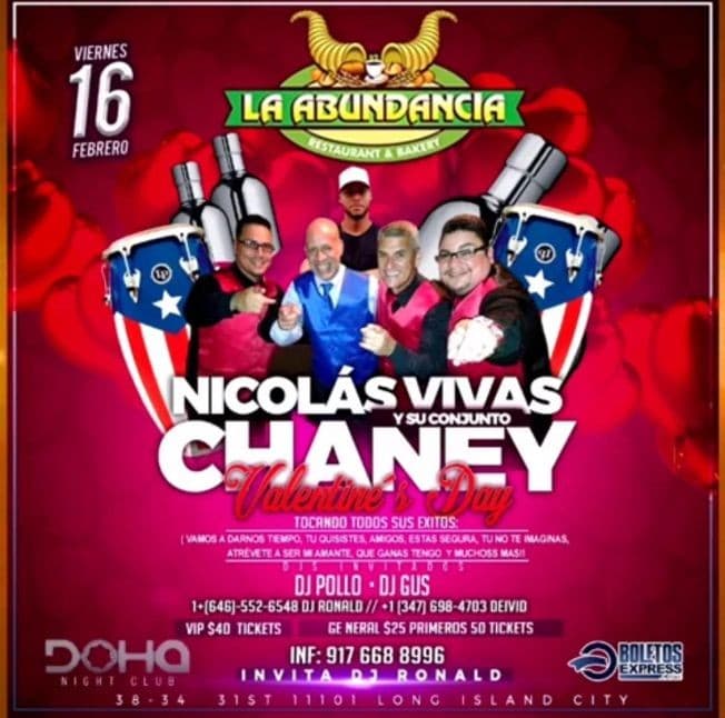 Event - Valentines Day Nicolas Vivas Y Su Conjunto Chaney Live At Doha Nightclub - Queens, New York - 16 de febrero de 2018 | concert tickets