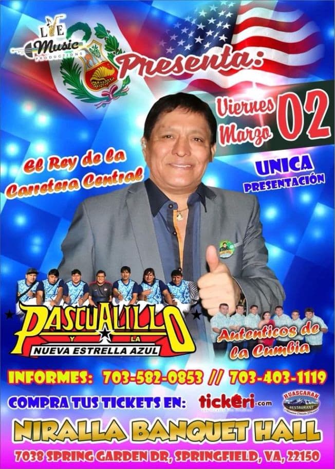 Event - Pascualillo y La Nueva Estrella Azul en Virginia - Springfield, Virginia - March 2, 2018 | concert tickets