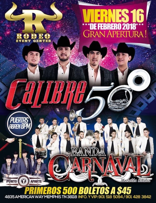 Event - Calibre 50, Banda Carnaval y mas - Memphis, Tennessee - February 16, 2018 | concert tickets