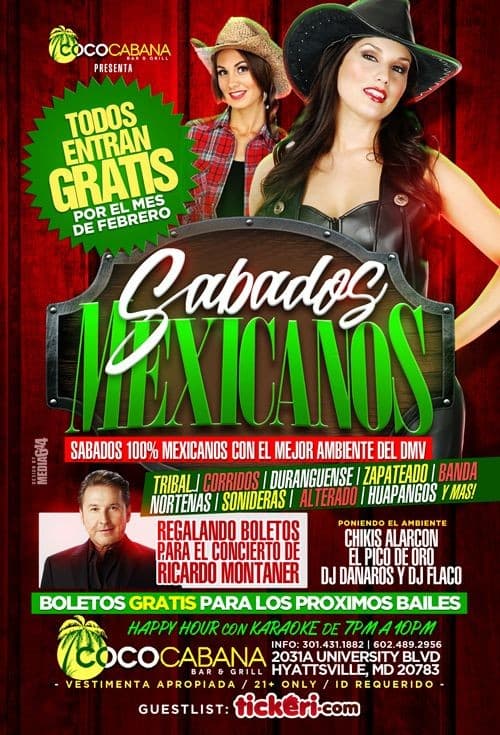 Event - COCO CABANA Sabados 100 % Mexicanos en Hyattsville,MD - Adelphi, Maryland - February 17, 2018 | concert tickets