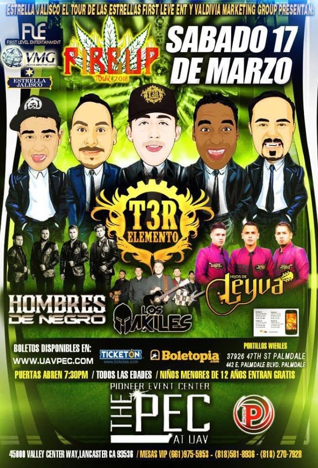 Event - T3r Elemento, Hombre de Negro, Los Akiles e Hijos de Leyva en Lancaster,CA - Lancaster, California - March 17, 2018 | concert tickets