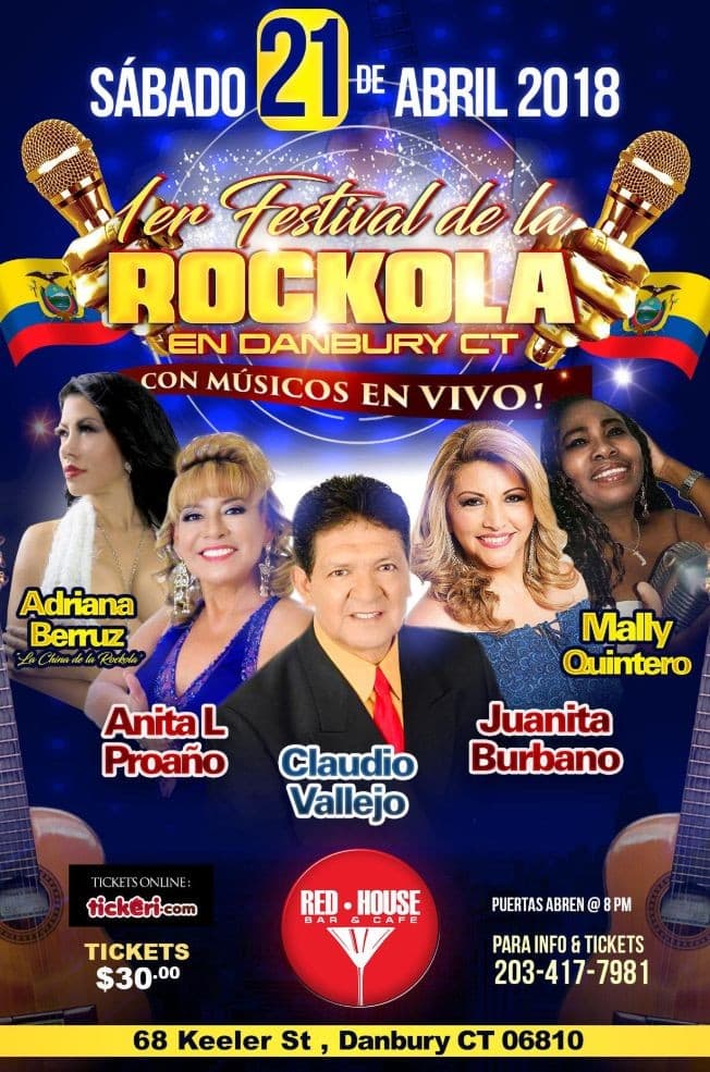 Event - Festival de La Rockola con Claudio Vallejo, Juanita Burbano, Anita L Proano, Adriana Berruz y Mally Quintero - Danbury, Connecticut - 21 de abril de 2018 | concert tickets