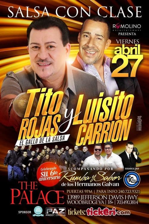Event - Salsa con Clase Tito Rojas & Luisito Carrion - Woodbridge, Virginia - April 27, 2018 | concert tickets