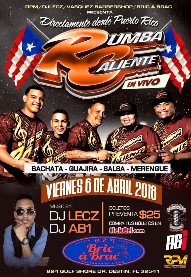 Event - RUMBA CALIENTE LIVE @ Bric À Brac - Destin, Florida - 6 de abril de 2018 | concert tickets