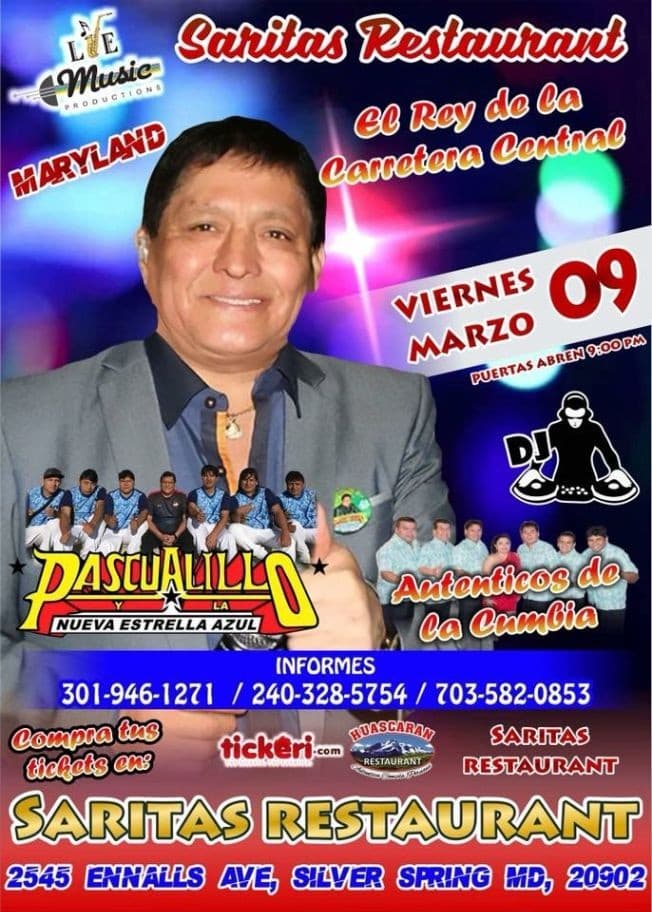 Event - Pascualillo y La Nueva Estrella Azul en Maryland - Silver Spring, Maryland - March 9, 2018 | concert tickets