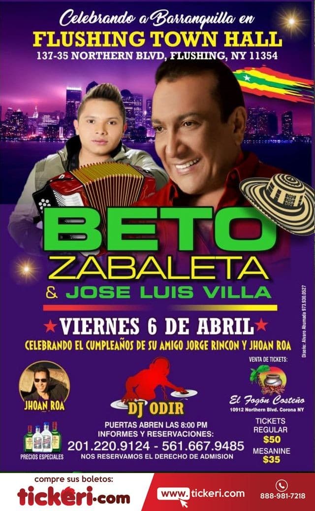 Event - Beto Zabaleta y Jose Luis Villa - Flushing, New York - April 6, 2018 | concert tickets