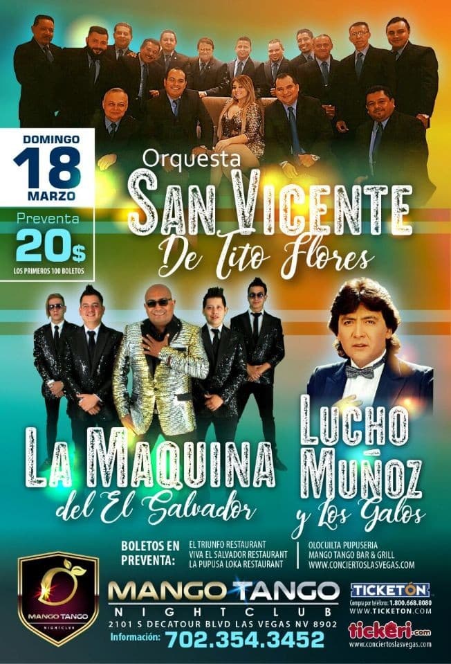 Event - Orquesta San Vicente, La Maquina de El Salvador & Lucho Muñoz en Las Vegas,NV - Las Vegas, Nevada - March 18, 2018 | concert tickets