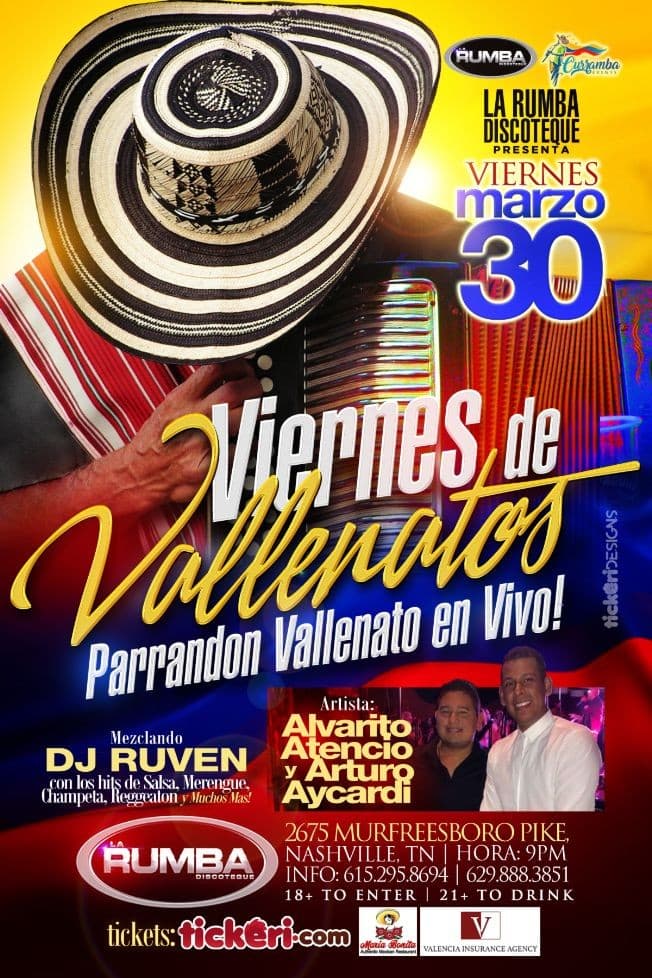 Event - VIERNES DE VALLENATO! (CANCELLED) - Nashville, Tennessee - March 30, 2018 | concert tickets
