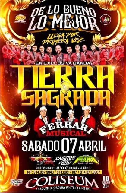 Event - Tierra Sagrada y Ferrari Musical - White Plains, New York - April 7, 2018 | concert tickets