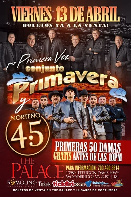 Event - Remolino,Entertaiment Present. Conjunto Primavera y Norteno 4.5 En Concierto. - Woodbridge, Virginia - April 13, 2018 | concert tickets