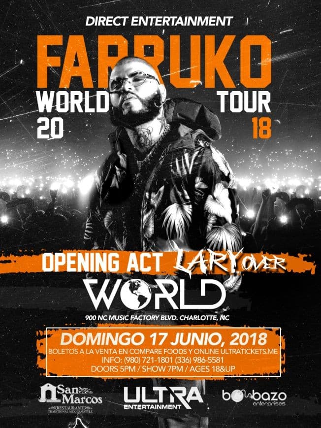 Event - FARRUKO WORLD TOUR 2018 - Charlotte, North Carolina - 17 de junio de 2018 | concert tickets