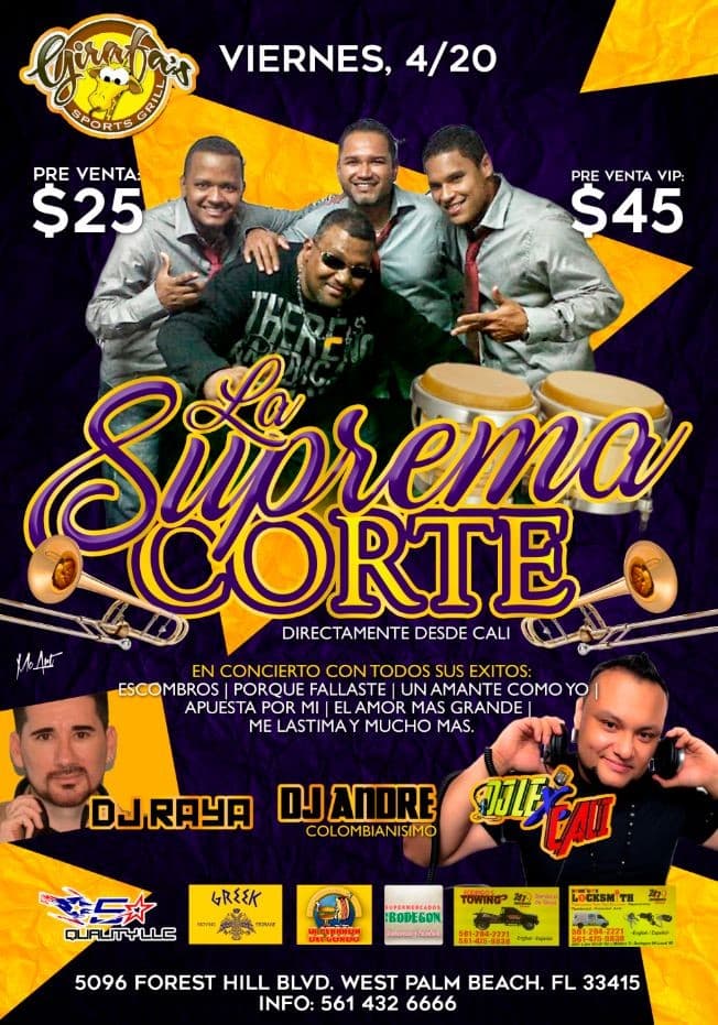 Event - SALSA: La SUPREMA CORTE en Concierto @Girafa’s !!! - West Palm Beach, Florida - April 20, 2018 | concert tickets