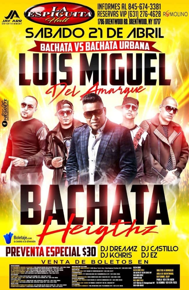 Event - Luis Miguel del Amargue y Bachata Heightz - Brentwood, New York - April 21, 2018 | concert tickets