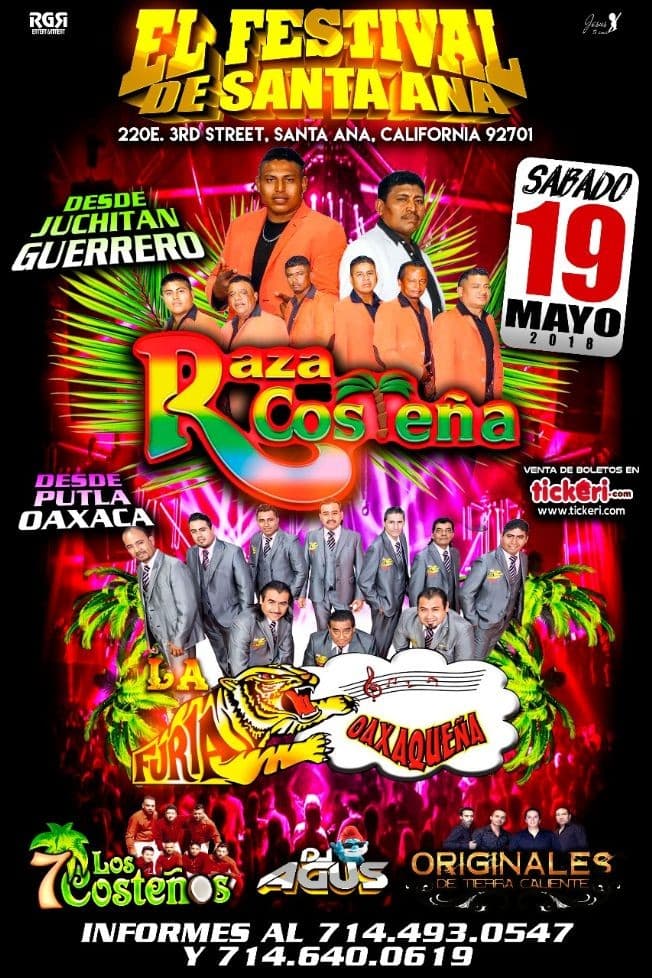 Event - Festival de Santa Ana con Raza Costeña, La Furia Oaxaqueña & Mas - Santa Ana, California - May 19, 2018 | concert tickets