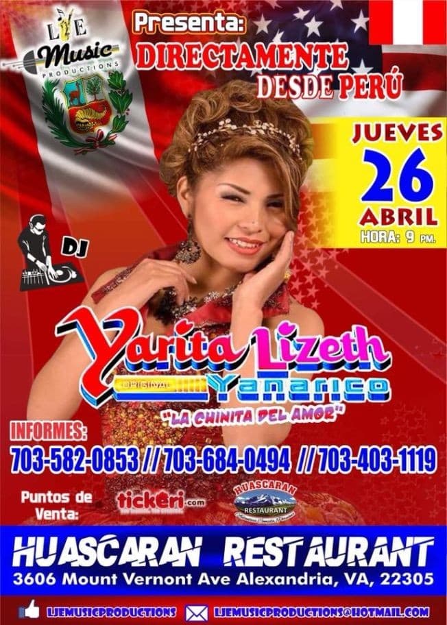 Event - Yarita Lizeth Yanarico en Virginia - Alexandria, Virginia - April 26, 2018 | concert tickets