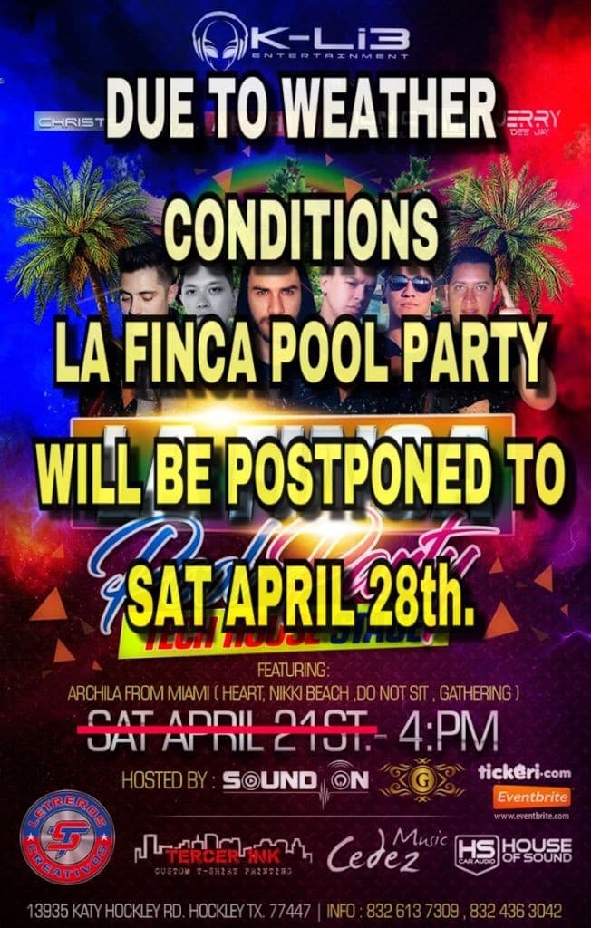 Event - LA FINCA POOL PARTY "House Techno" - Hockley, Texas - April 21, 2018 | concert tickets