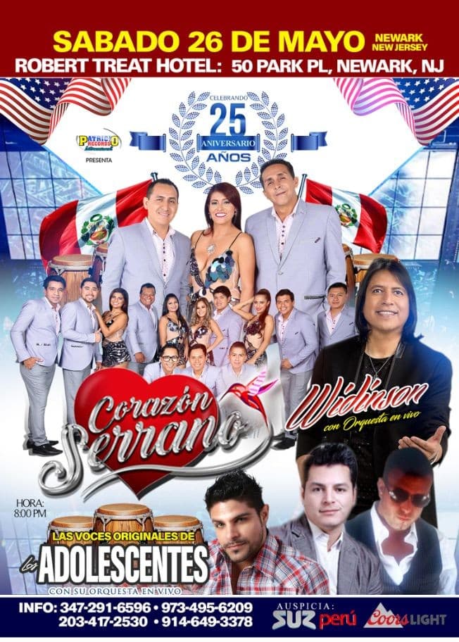 Event - CORAZON SERRANO 25 AÑOS ANIVERSARIO - WIDINSON & LAS VOCES DE LOS ADOLESCENTES -  Newark NJ - Newark, New Jersey - May 26, 2018 | concert tickets