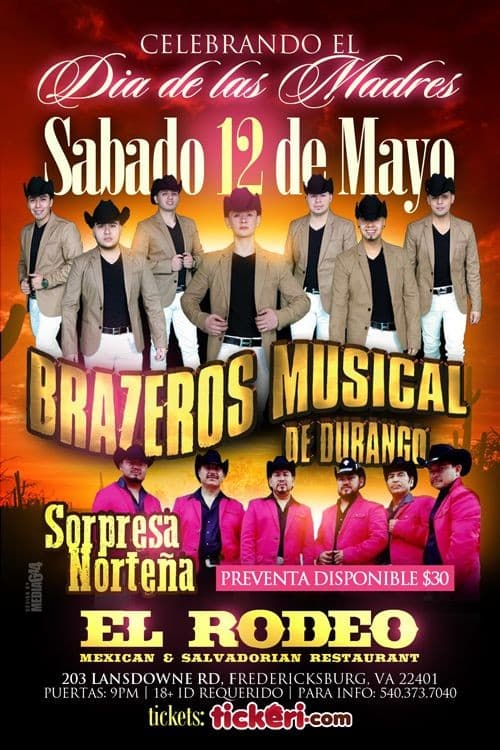 Event - Brazeros Musical de Durango & Sorpresa Norteña en Fredericksbrug,VA - Fredericksburg, Virginia - May 12, 2018 | concert tickets