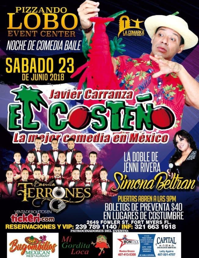Event - Javier Carranza El Costeño en Fort Myers,FL - Fort Myers, Florida - 23 de junio de 2018 | concert tickets
