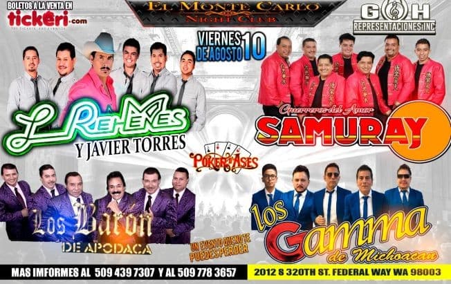 Event - Los Rehenes, Guerreros del Amor Samuray, Los Baron de Apodaca & Los Gamma en Federal Way,WA - Federal Way, Washington - August 10, 2018 | concert tickets
