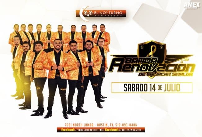 Event - Banda Renovacion de Culiacan Sinaloa! - Austin, Texas - July 14, 2018 | concert tickets